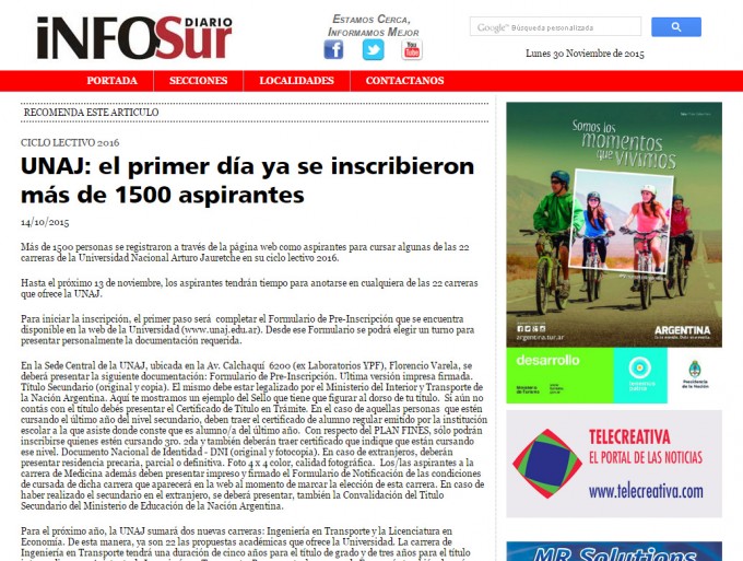 UNAJ: el primer día ya se inscribieron más de 1500 aspirantes