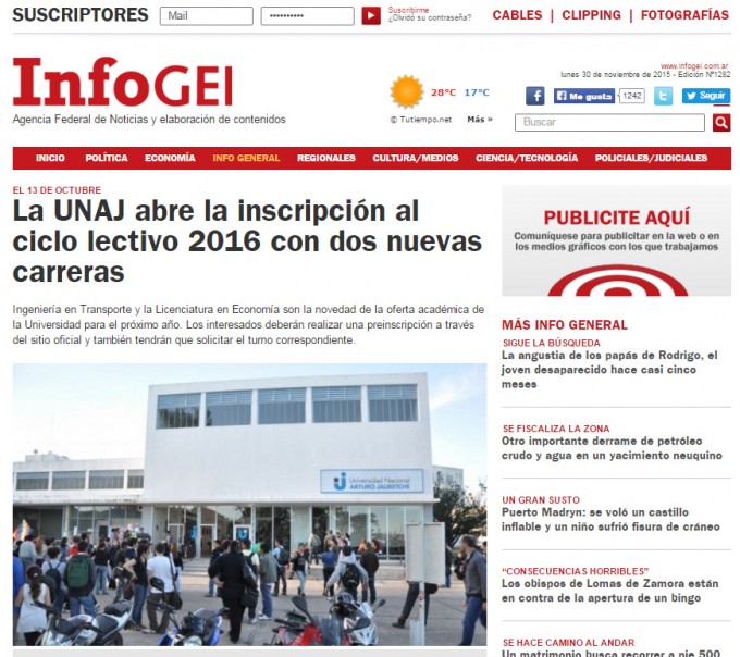 La UNAJ abre la inscripción al ciclo lectivo 2016 con dos nuevas carreras
