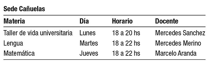 Horarios CPU 2017 - Sede Cañuelas