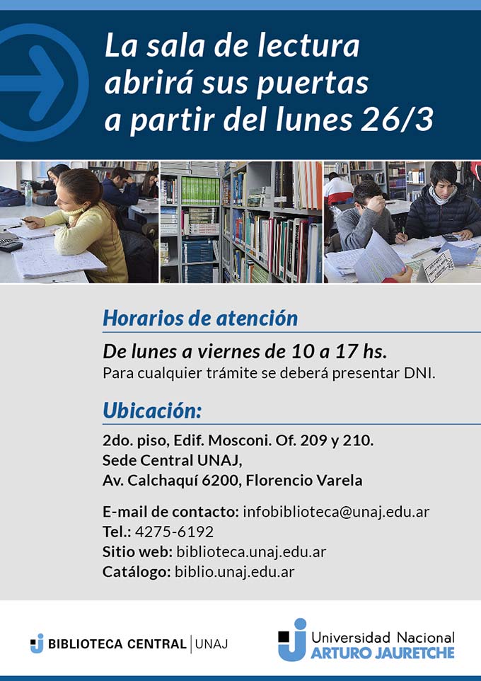 La sala de lectura abrirá sus puertas a partir del lunes 26/3