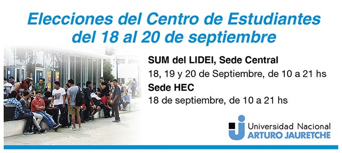 Elecciones del Centro de Estudiantes del 18 al 20 de septiembre