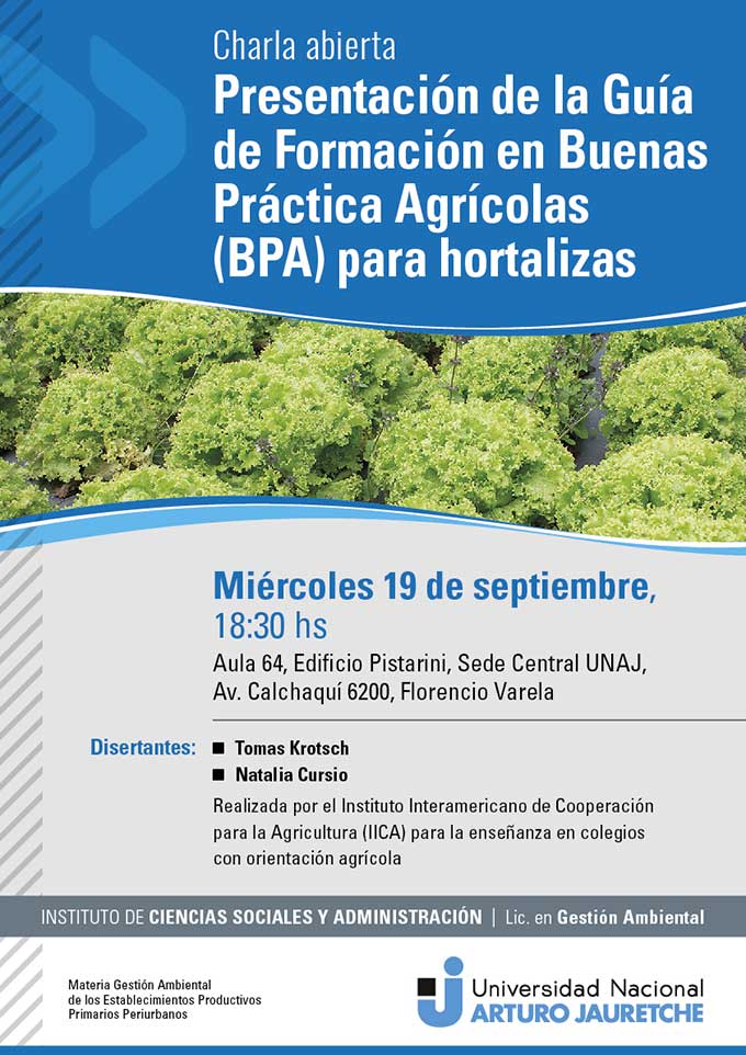 Charla abierta: Presentación de la Guía de Formación en Buenas Práctica Agrícolas (BPA) para hortalizas