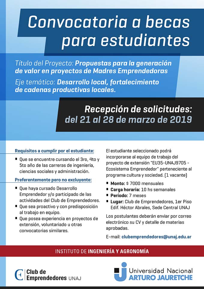 Convocatoria a becas para estudiantes - Propuestas para la generación de valor en proyectos de Madres Emprendedoras