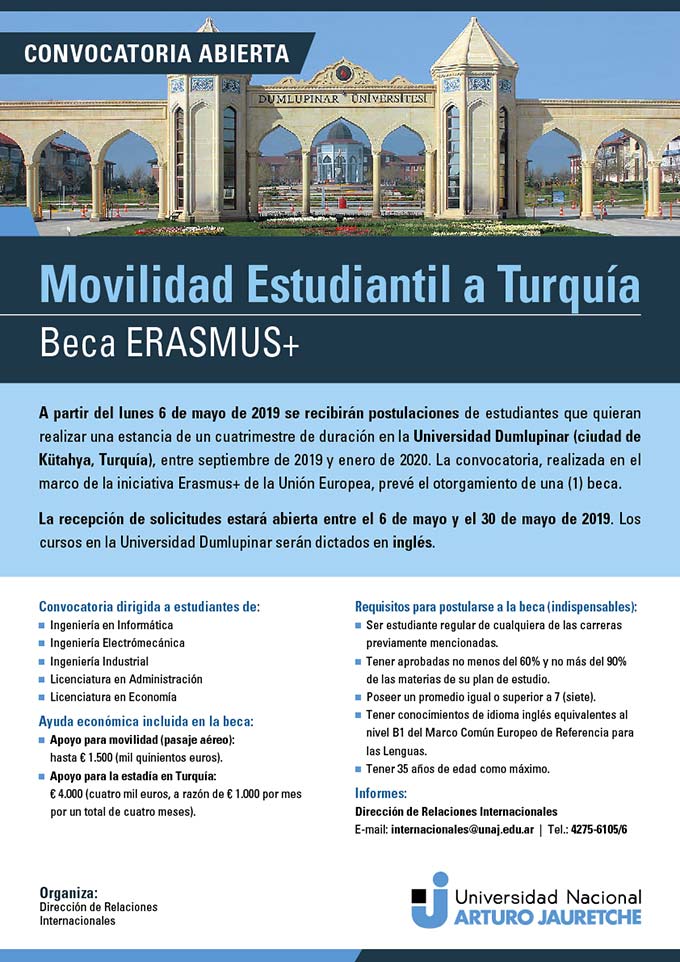Convocatoria Abierta Movilidad Estudiantil a Turquía - Beca ERASMUS+