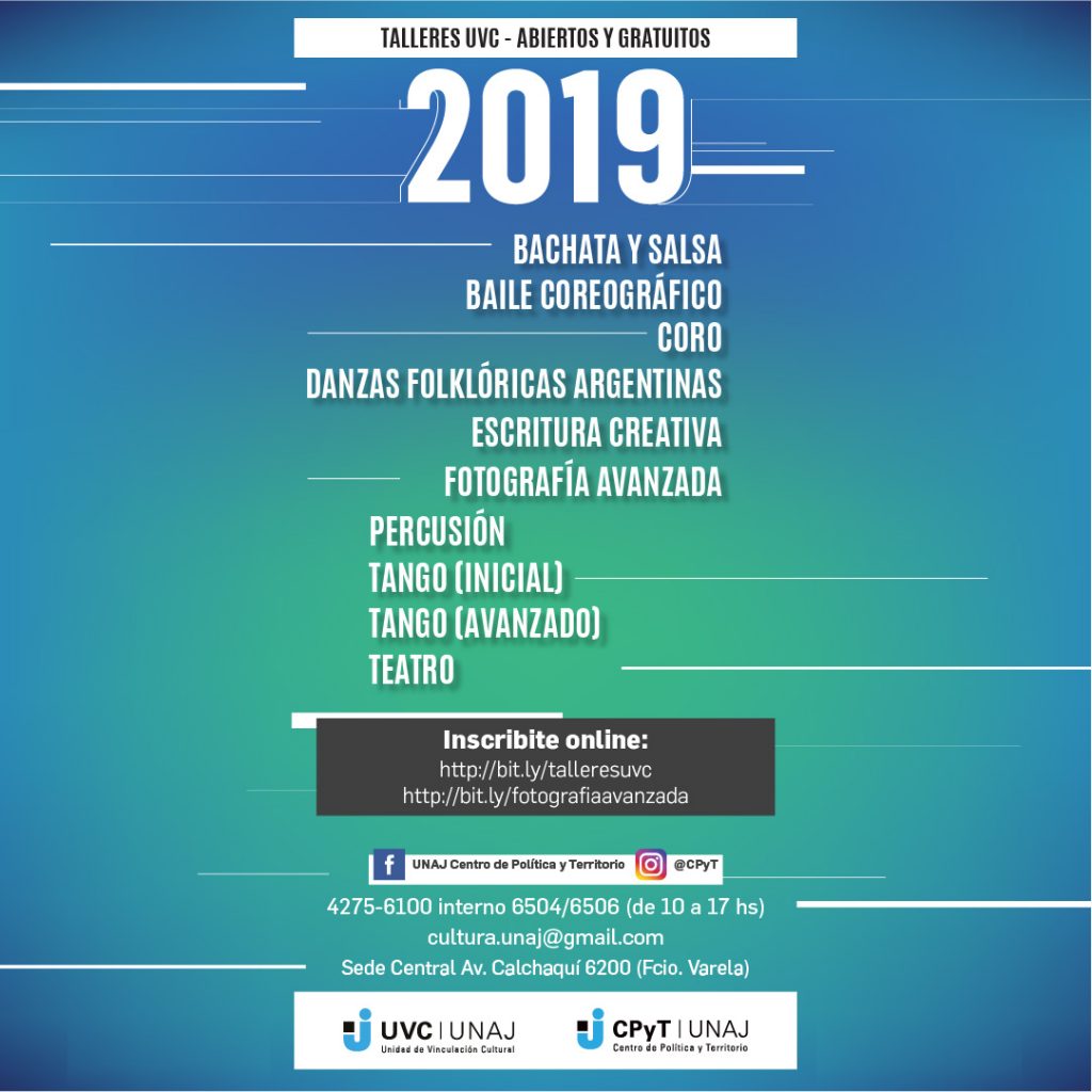 Talleres 2019 - inscripciones abiertas