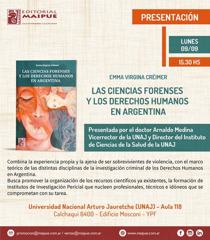 Presentación del libro "Las Ciencias Forenses y Los Derechos Humanos en Argentina", de la Dra. Emma Virginia Créimer