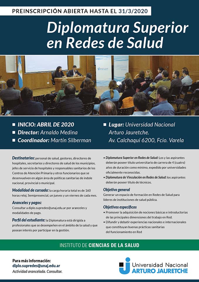 Diplomatura Superior en Redes de Salud - Preinscripción abierta hasta el 31/3/2020