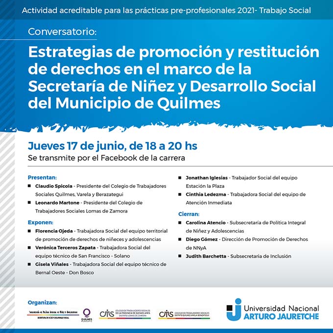 Conversatorio: “Estrategias De Promoción Y Restitución De Derechos En El Marco De La Secretaría De Niñez Y Desarrollo Social Del Municipio De Quilmes”