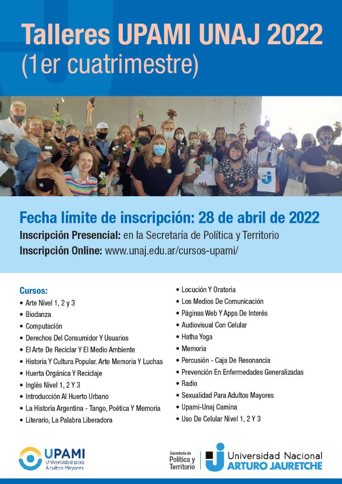 Talleres para adultos mayores UPAMI Virtual 2022 (1er. Cuatrimestre)