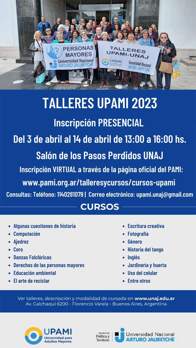 TALLERES PARA ADULTOS MAYORES UPAMI VIRTUAL 2023 | Primer cuatrimestre